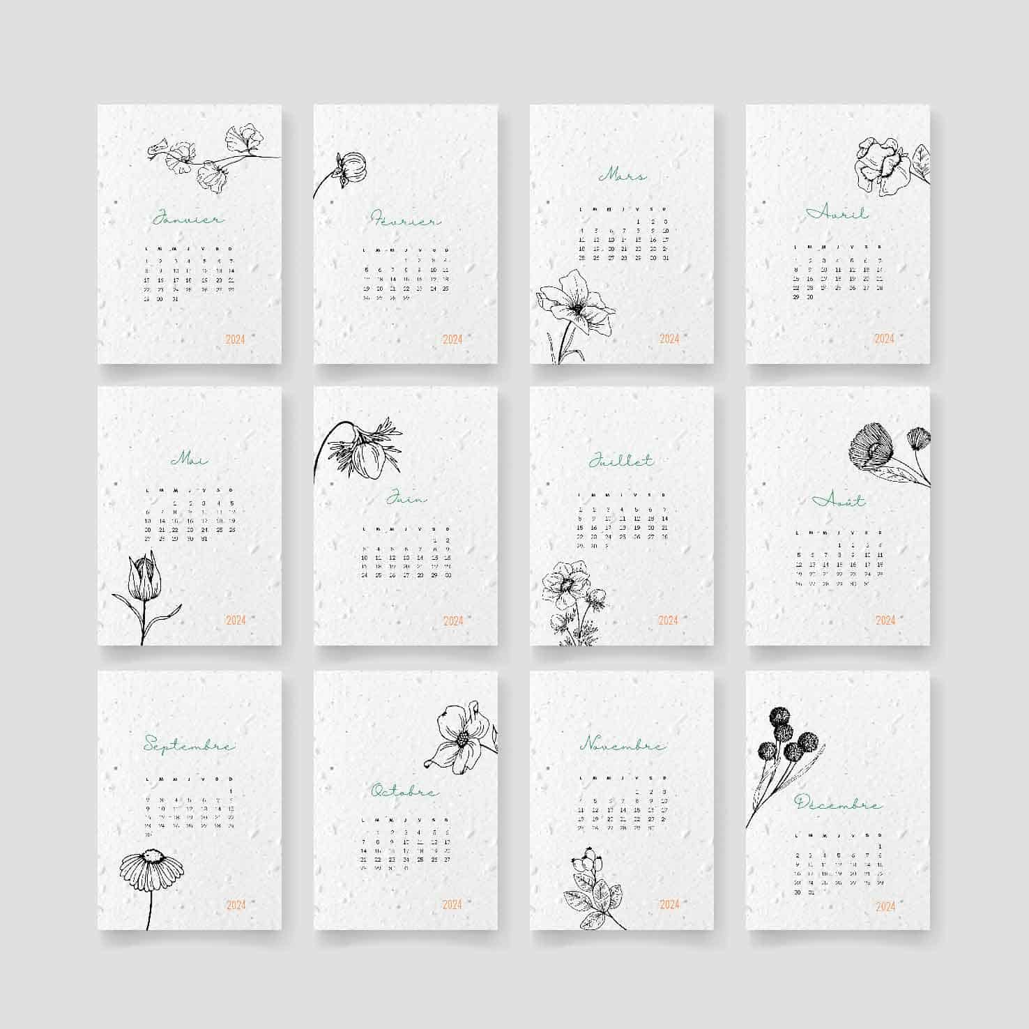 Calendrier marque-page 2024 Zen, 1 mois / page 